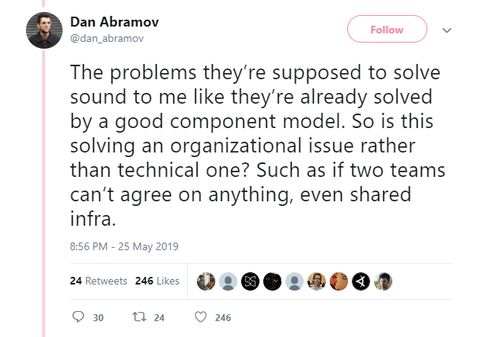 Dan Abramov's follow-up tweet on micro-frontends