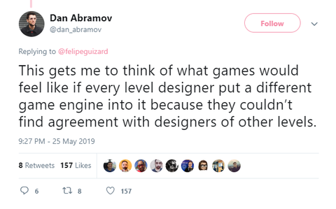 Dan Abramov's analogy to game dev